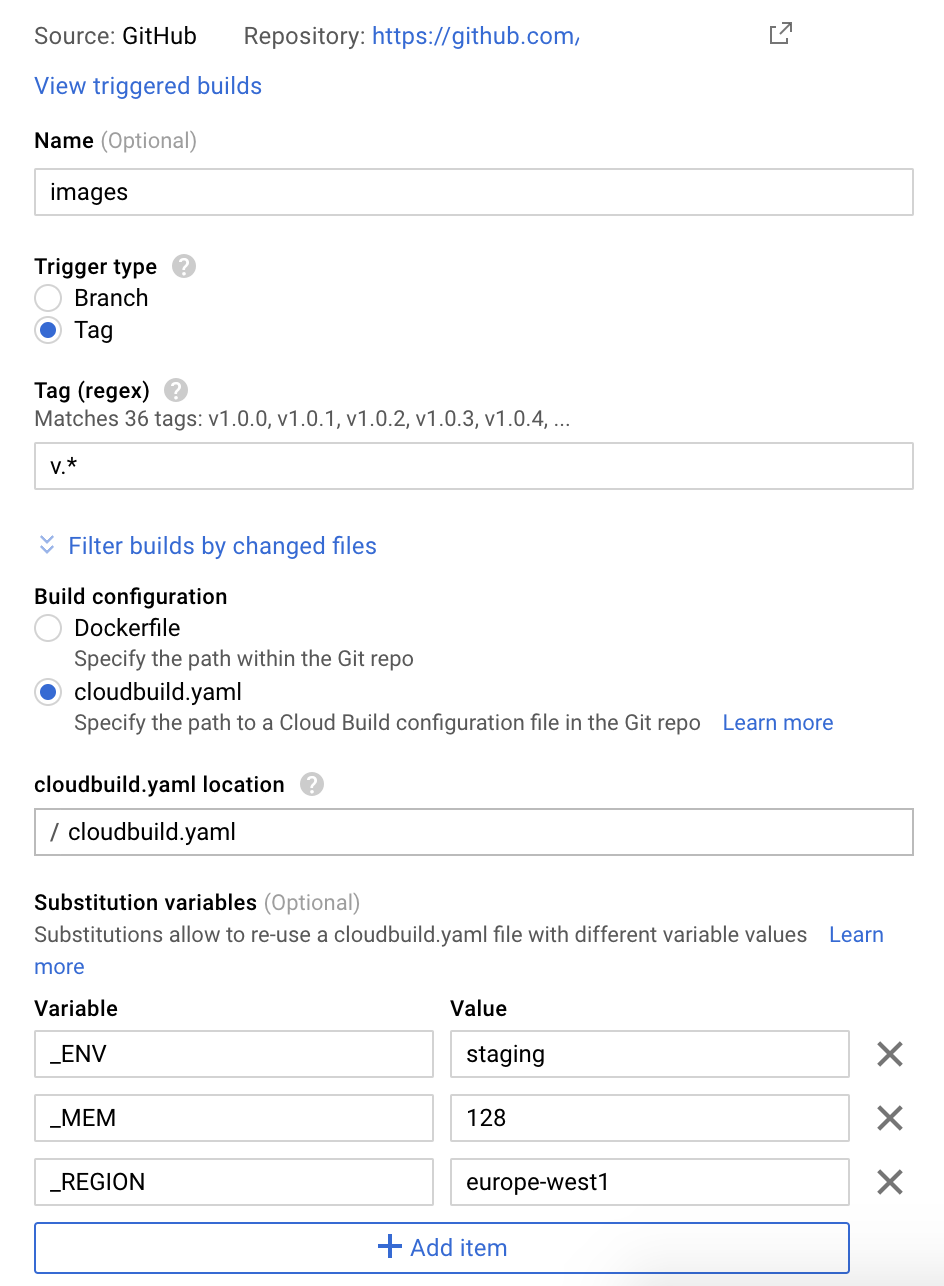 Cloud Build Trigger Configuration