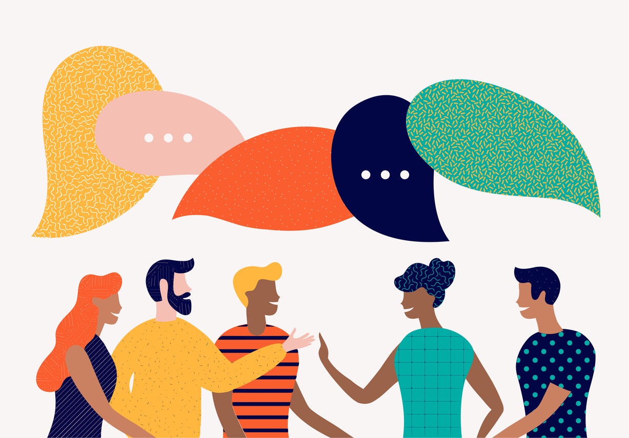 Flat style vector illustration, discuss social network, news, chat, dialogue speech bubbles stock illustration
