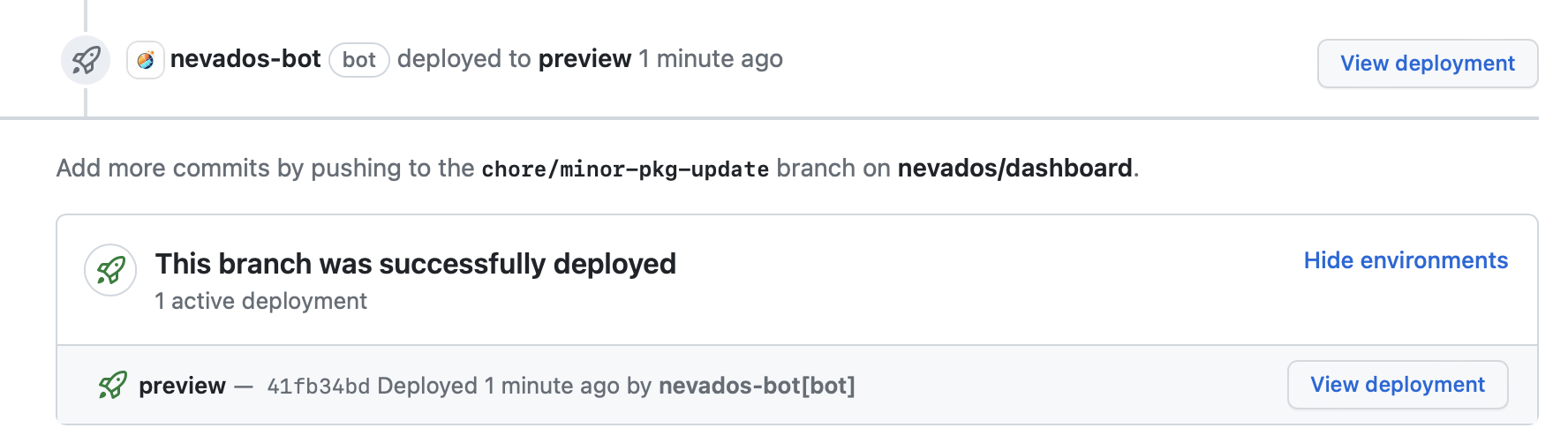 screenshot showing the github deployment status done